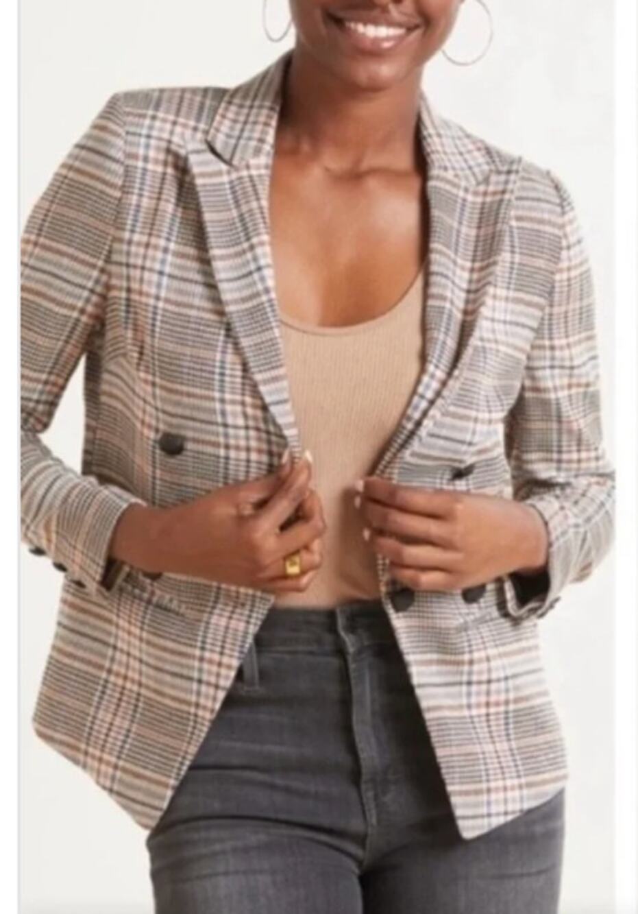 Evereve Thompson Blazer Jacket Plaid Tan Brown Medium